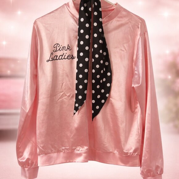 unknown Jackets & Blazers - Pink Ladies Satin Jacket Grease Costume Pink Bomber Zip Up Size Large